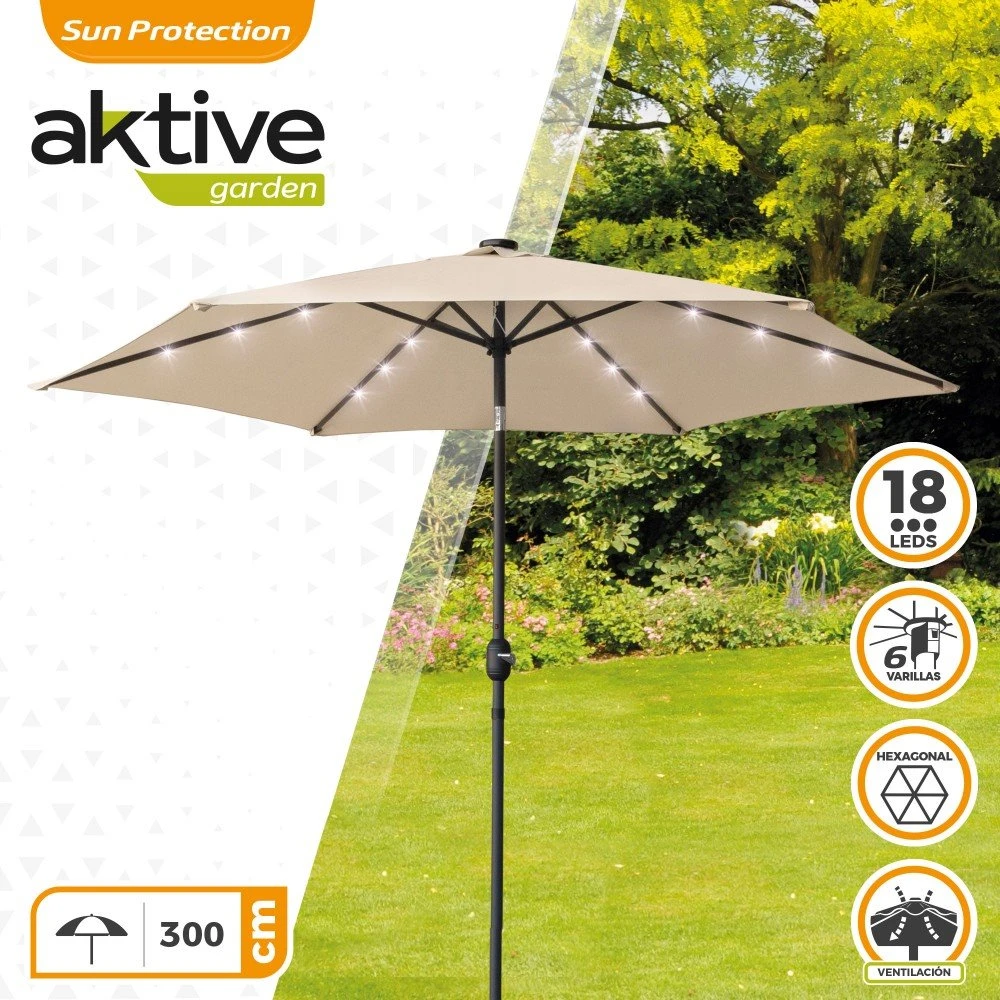 Sombrilla Para Jardín Hexagonal 18 Luces LED Inclinable Aktive 4 Sombrilla Para Jardín Hexagonal 18 Luces LED Inclinable Aktive - Imagen 2