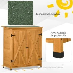 Outsunny Armario De Jardín De Madera 110x55x117 Cm 0,45 M² Cobertizo Para Almacenaje De Herramientas Con Techo Asfáltico 3 Estantes Y 2 Puertas Para Exterior Terraza Natural -OUTSUNNY TIENDA 02f84c46ccbab749f73e3a620affa651696df96f 38e7aff660e54d0a970dfcf80bdecd15