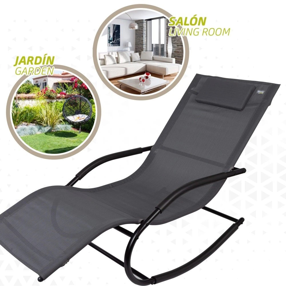 Silla Tumbona Mecedora De Jardín Antracita Con Cojín Aktive 6 Silla Tumbona Mecedora De Jardín Antracita Con Cojín Aktive - Imagen 4