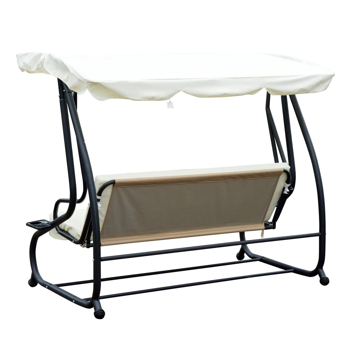 Outsunny Columpio Balancín Jardín 3 Plazas Convertible En Cama Techo Parasol Regulable Bandeja Para Bebida Terrza Balcón Exterior Carga Máx. 340kg Acero 200x120x164cm Beige 10 Outsunny Columpio Balancín Jardín 3 Plazas Convertible En Cama Techo Parasol Regulable Bandeja Para Bebida Terrza Balcón Exterior Carga Máx. 340kg Acero 200x120x164cm Beige - Imagen 8
