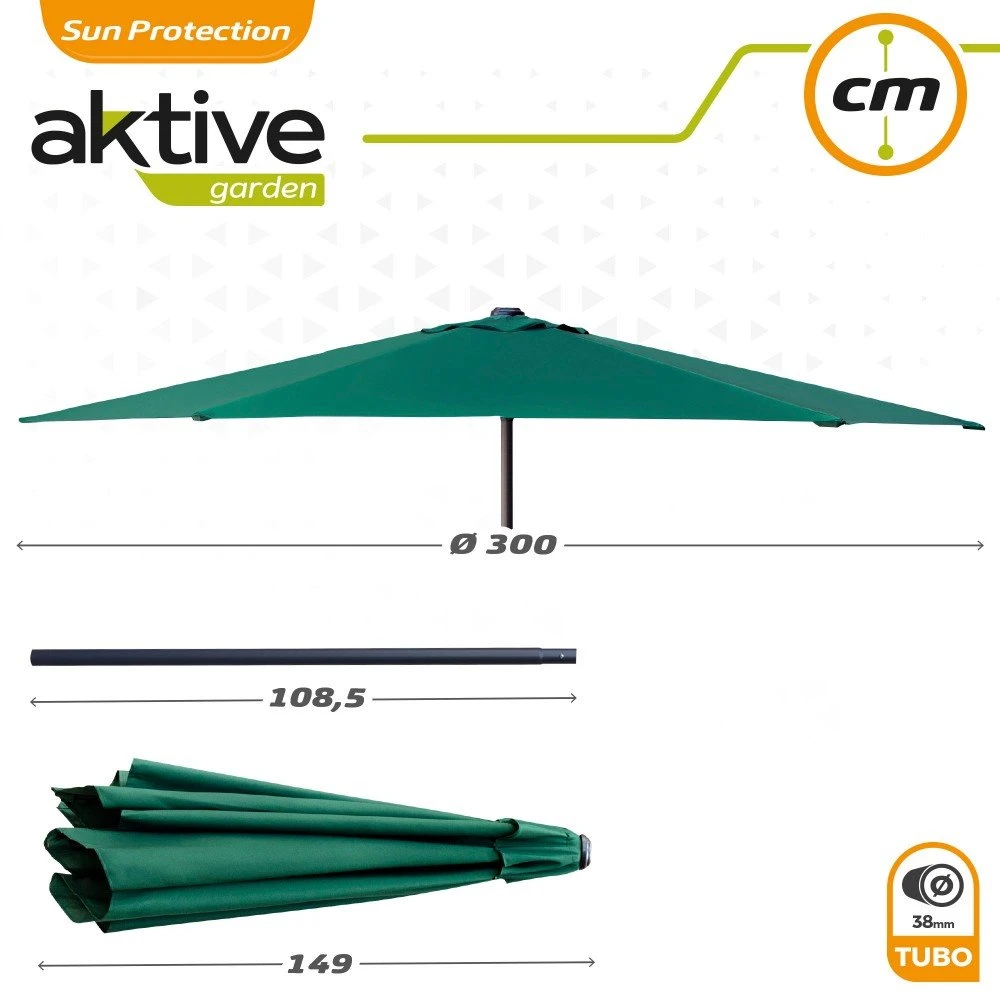 Parasol Hexagonal 300 Cm Color Verde Mástil Aluminio Aktive Garden 8 Parasol Hexagonal 300 Cm Color Verde Mástil Aluminio Aktive Garden - Imagen 6