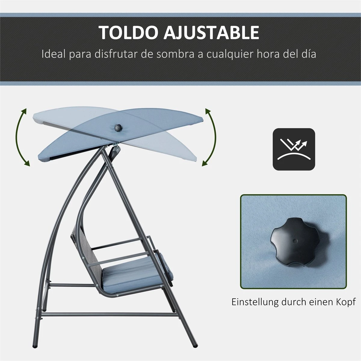 Outsunny Columpio Balancín Jardín De Ratán De 3 Plazas Con Techo Ajustable Y Cojín Desenfundable Con Cremallera Para Terraza Balcón Exterior Carga 360 Kg 198x124x179 Cm Gris 7 Outsunny Columpio Balancín Jardín De Ratán De 3 Plazas Con Techo Ajustable Y Cojín Desenfundable Con Cremallera Para Terraza Balcón Exterior Carga 360 Kg 198x124x179 Cm Gris - Imagen 5