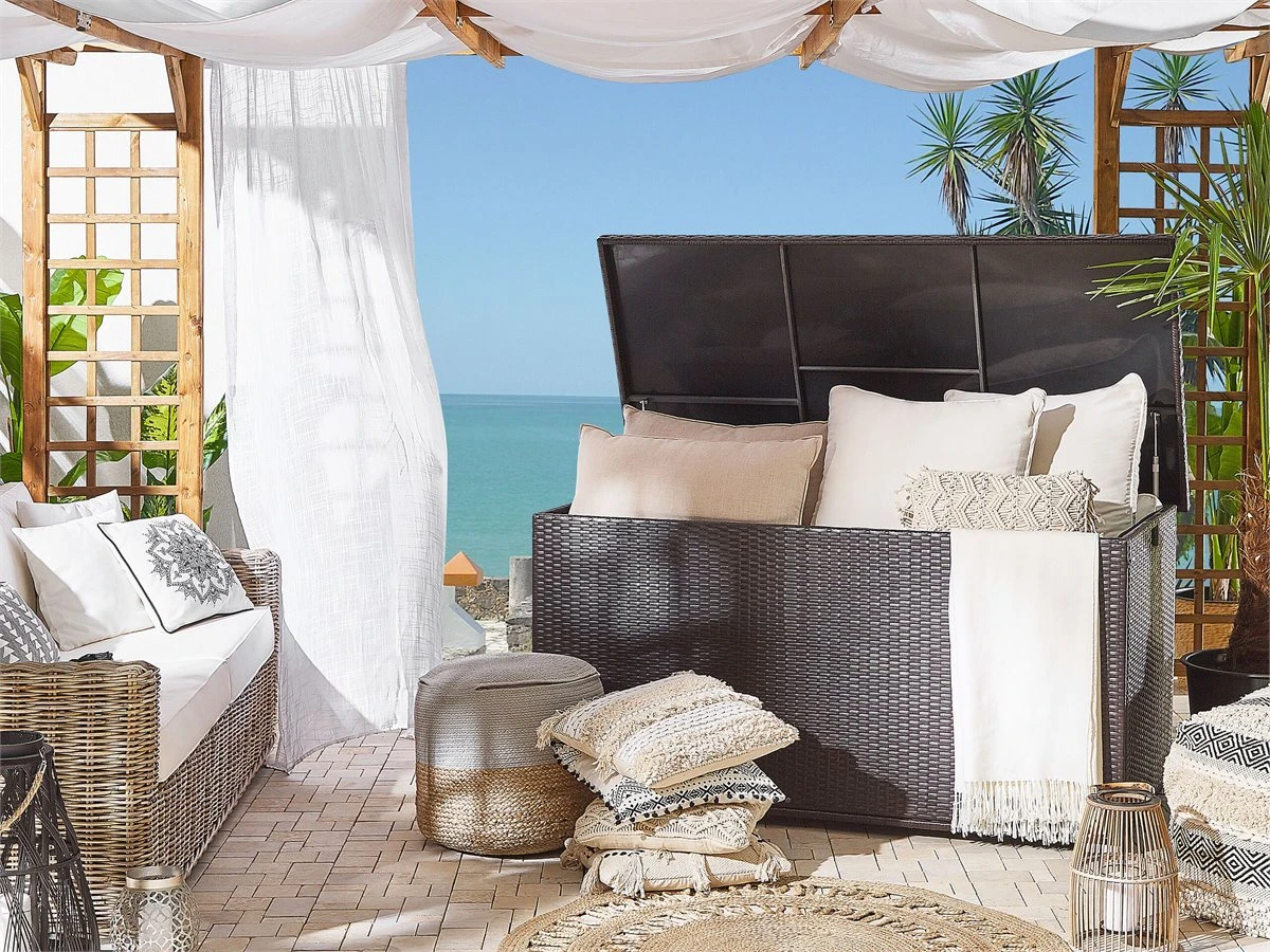 Arcón De Ratán Marrón Oscuro/negro 155 X 75 Cm MODENA 3 Arcón De Ratán Marrón Oscuro/negro 155 X 75 Cm MODENA