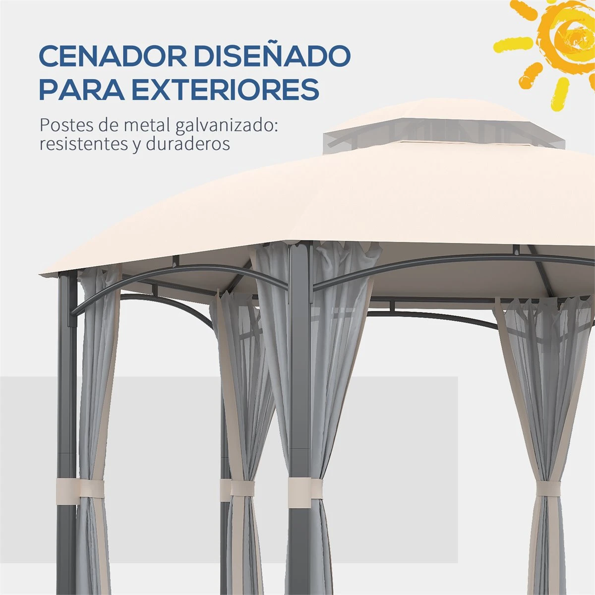 Outsunny Cenador De Jardín Hexágono 4x4 M Pabellón Exterior Con Doble Techo De Ventilación Y 6 Mosquiteras Con Cremallera Para Fiestas Balcón Patio Caqui 9 Outsunny Cenador De Jardín Hexágono 4x4 M Pabellón Exterior Con Doble Techo De Ventilación Y 6 Mosquiteras Con Cremallera Para Fiestas Balcón Patio Caqui - Imagen 7