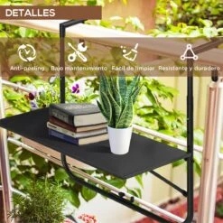 Outsunny Mesa Colgante Para Balcón Mesa De Pared De Acero Con Altura Ajustable En 4 Posiciones Carga Máx. 15 Kg Para Terraza Jardín 60x60,5x56-71 Cm Negro 16 Outsunny Mesa Colgante Para Balcón Mesa De Pared De Acero Con Altura Ajustable En 4 Posiciones Carga Máx. 15 Kg Para Terraza Jardín 60x60,5x56-71 Cm Negro -OUTSUNNY TIENDA 07d12339e687c80c29f04eb88061ed6c055c447b 2c63503be87e4196b829dc6cea075141