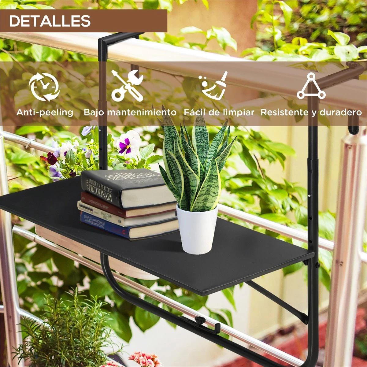 Outsunny Mesa Colgante Para Balcón Mesa De Pared De Acero Con Altura Ajustable En 4 Posiciones Carga Máx. 15 Kg Para Terraza Jardín 60x60,5x56-71 Cm Negro 8 Outsunny Mesa Colgante Para Balcón Mesa De Pared De Acero Con Altura Ajustable En 4 Posiciones Carga Máx. 15 Kg Para Terraza Jardín 60x60,5x56-71 Cm Negro - Imagen 6