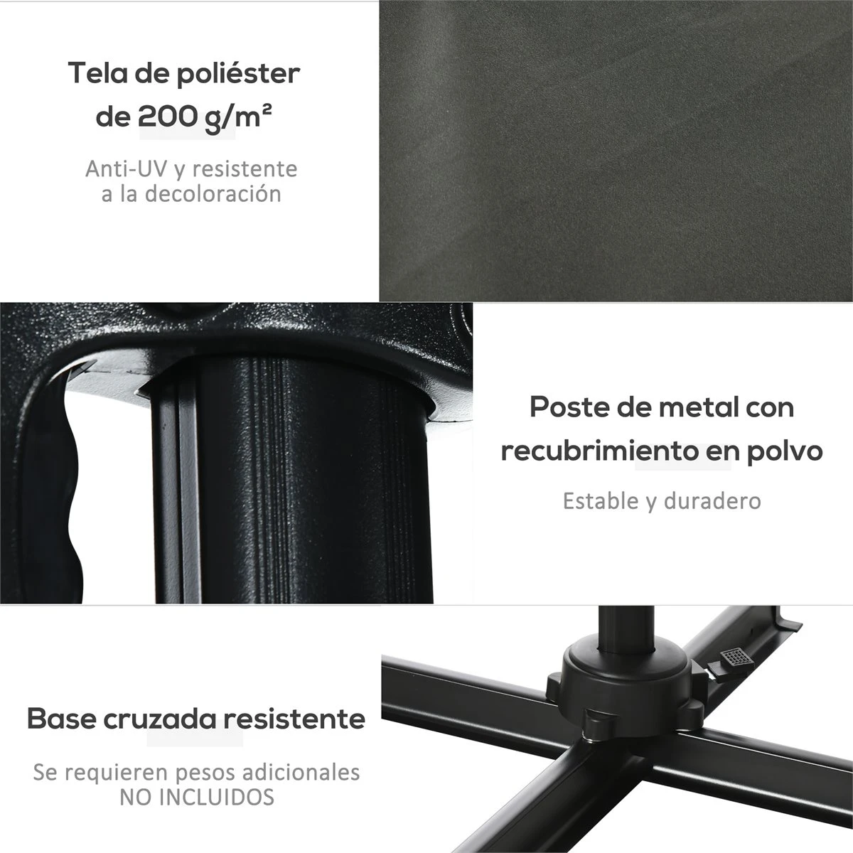 Outsunny Sombrilla De Jardín De Aluminio 245x245x245 Cm Parasol Excéntrico Con Manivela Giratorio 360° Inclinación De 5 Niveles Tela Desmontable Y Ventilación Para Patio Terraza Gris 9 Outsunny Sombrilla De Jardín De Aluminio 245x245x245 Cm Parasol Excéntrico Con Manivela Giratorio 360° Inclinación De 5 Niveles Tela Desmontable Y Ventilación Para Patio Terraza Gris - Imagen 7