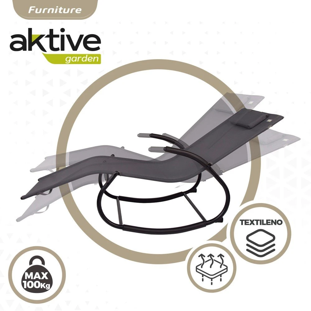 Tumbona Mecedora De Jardín Antracita Con Cojín Aktive 5 Tumbona Mecedora De Jardín Antracita Con Cojín Aktive - Imagen 3