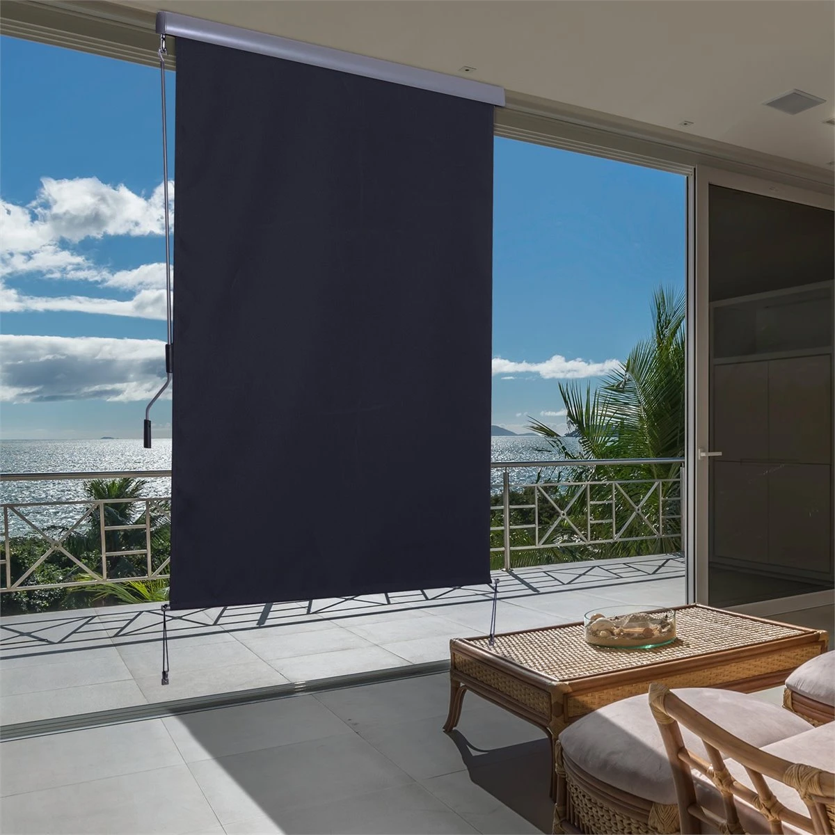 Outsunny Toldo Vertical Enrollable Con Manivela Protección UV Para Interior Y Exterior Balcón Porche Terraza 140x250 Cm Gris 4 Outsunny Toldo Vertical Enrollable Con Manivela Protección UV Para Interior Y Exterior Balcón Porche Terraza 140x250 Cm Gris - Imagen 2
