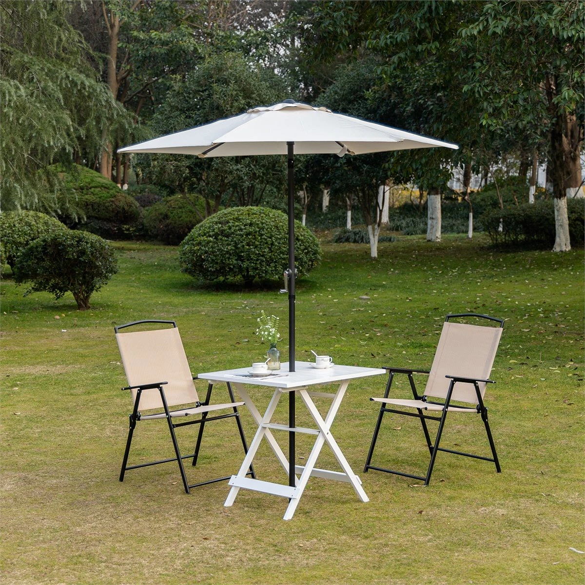 Outsunny Mesa De Jardín Plegable De Madera Maciza Con Agujero Para Sombrilla Mesa Cuadrada De Exterior Para Camping Viaje Picnic Terraza Balcón 70x70x70 Cm Blanco 4 Outsunny Mesa De Jardín Plegable De Madera Maciza Con Agujero Para Sombrilla Mesa Cuadrada De Exterior Para Camping Viaje Picnic Terraza Balcón 70x70x70 Cm Blanco - Imagen 2