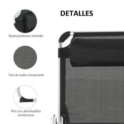 Outsunny Tumbona Plegable Reclinable De Aluminio Con Reposacabezas Extraíble Y Respaldo Transpirable Ajustable En 4 Posiciones Para Jardín Terraza Camping Exterior 170x60x76 Cm Negro 17 Outsunny Tumbona Plegable Reclinable De Aluminio Con Reposacabezas Extraíble Y Respaldo Transpirable Ajustable En 4 Posiciones Para Jardín Terraza Camping Exterior 170x60x76 Cm Negro -OUTSUNNY TIENDA 0a1ba6e5c154ce3f0479bf46866127fc29195c69 915fae08de674d0bb716e9e9f9313838