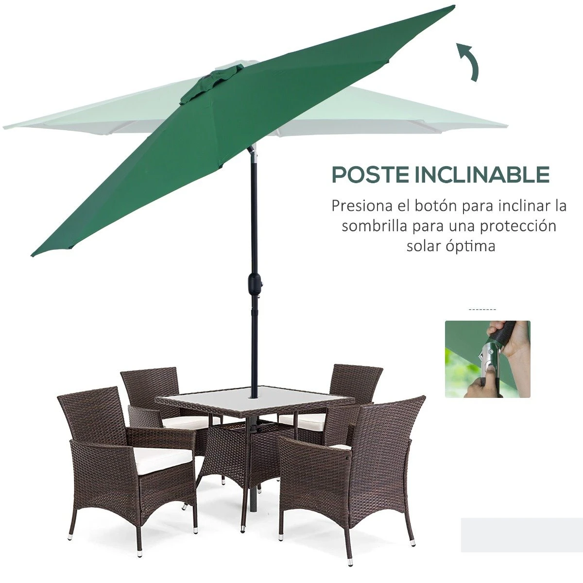 Outsunny Sombrilla De Jardín Ø295x250 Cm Con Manivela Parasol Exterior Con Mecanismo De Inclinación Y Poste Desmontable De Metal Para Terraza Piscina Patio Verde 6 Outsunny Sombrilla De Jardín Ø295x250 Cm Con Manivela Parasol Exterior Con Mecanismo De Inclinación Y Poste Desmontable De Metal Para Terraza Piscina Patio Verde - Imagen 4
