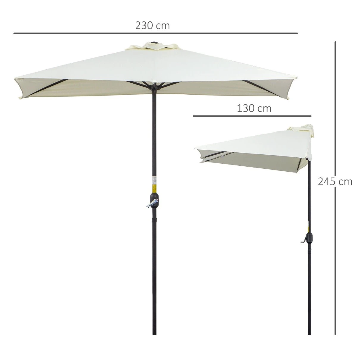Outsunny Sombrilla Semicircular 230x130x245 Cm Parasol Para Pared De Jardín Con Manivela Y Mástil De Metal De Ø38 Mm Terraza Balcón Beige 5 Outsunny Sombrilla Semicircular 230x130x245 Cm Parasol Para Pared De Jardín Con Manivela Y Mástil De Metal De Ø38 Mm Terraza Balcón Beige - Imagen 3