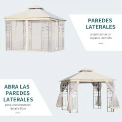 Outsunny Cenador De Jardín 300x300x280 Cm Carpas Para Exterior Grandes Doble Techo Con Mosquitera Y Piquetas Para El Suelo Fácil De Drenar Poliéster Acero Blanco -OUTSUNNY TIENDA 0b71d0759fe4a231476f6ba9ac01ea39980c71c1 bf89da5341474a248d7475a390bd4e69