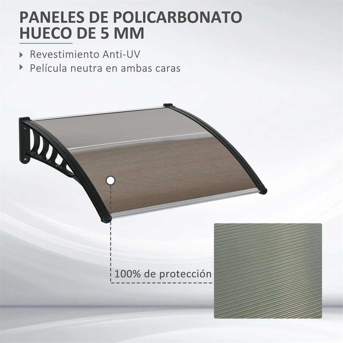 Outsunny Tejadillo De Protección 103x96,5x27 Cm Marquesina Exterior Para Puertas Y Ventanas Contra Sol Y Lluvia Con Soporte Aleación De Aluminio Policarbonato Marrón Translúcido 6 Outsunny Tejadillo De Protección 103x96,5x27 Cm Marquesina Exterior Para Puertas Y Ventanas Contra Sol Y Lluvia Con Soporte Aleación De Aluminio Policarbonato Marrón Translúcido - Imagen 4