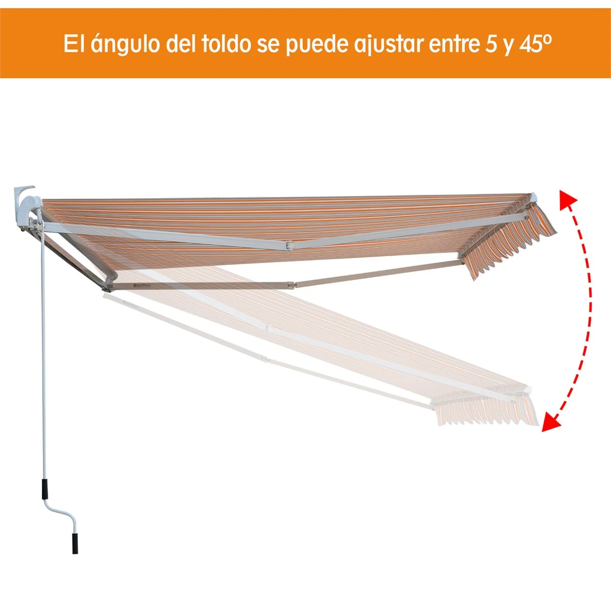 Outsunny Toldo Retráctil Con Manivela Toldo De 300x250cm Con Brazo Articulado De Aluminio Y Poliéster 280g/m² Rayas Naranja Beige Y Blanco 7 Outsunny Toldo Retráctil Con Manivela Toldo De 300x250cm Con Brazo Articulado De Aluminio Y Poliéster 280g/m² Rayas Naranja Beige Y Blanco - Imagen 5