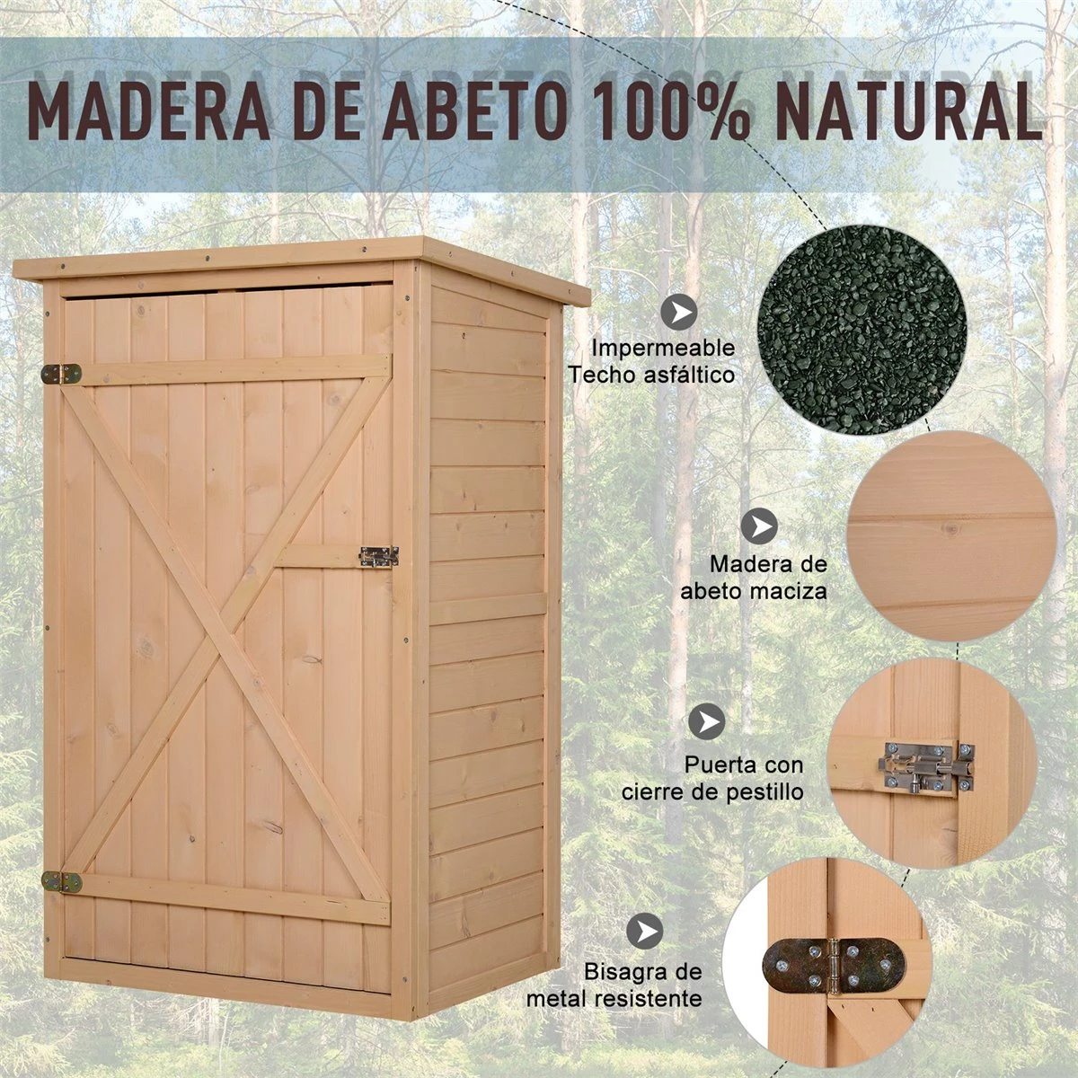 Outsunny Caseta De Jardín De Madera 75x56x115 Cm Armario Cobertizo De Exterior Para Herramientas Con 3 Estantes Interiores Puerta Con Pestillo Y Techo Asfáltico Natural 7 Outsunny Caseta De Jardín De Madera 75x56x115 Cm Armario Cobertizo De Exterior Para Herramientas Con 3 Estantes Interiores Puerta Con Pestillo Y Techo Asfáltico Natural - Imagen 5