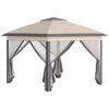 Outsunny Carpa Plegable Exterior 3,3x3,3x2,88 M Altura Ajustable Cenador De Jardín Con Doble Techo 4 Mosquiteras Extraíbles Y Bolsa De Transporte Para Camping Fiestas Beige