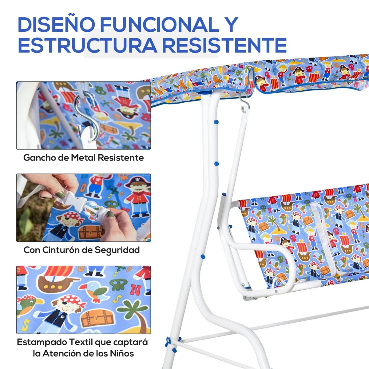 Outsunny Columpio Balancín De Jardín Infantil 2 Plazas Para Niños De +3 Años Con Toldo Ajustable En Ángulo Para Terraza Balcón Carga Máx. 60 Kg 110x70x110 Cm Azul 7 Outsunny Columpio Balancín De Jardín Infantil 2 Plazas Para Niños De +3 Años Con Toldo Ajustable En Ángulo Para Terraza Balcón Carga Máx. 60 Kg 110x70x110 Cm Azul - Imagen 5