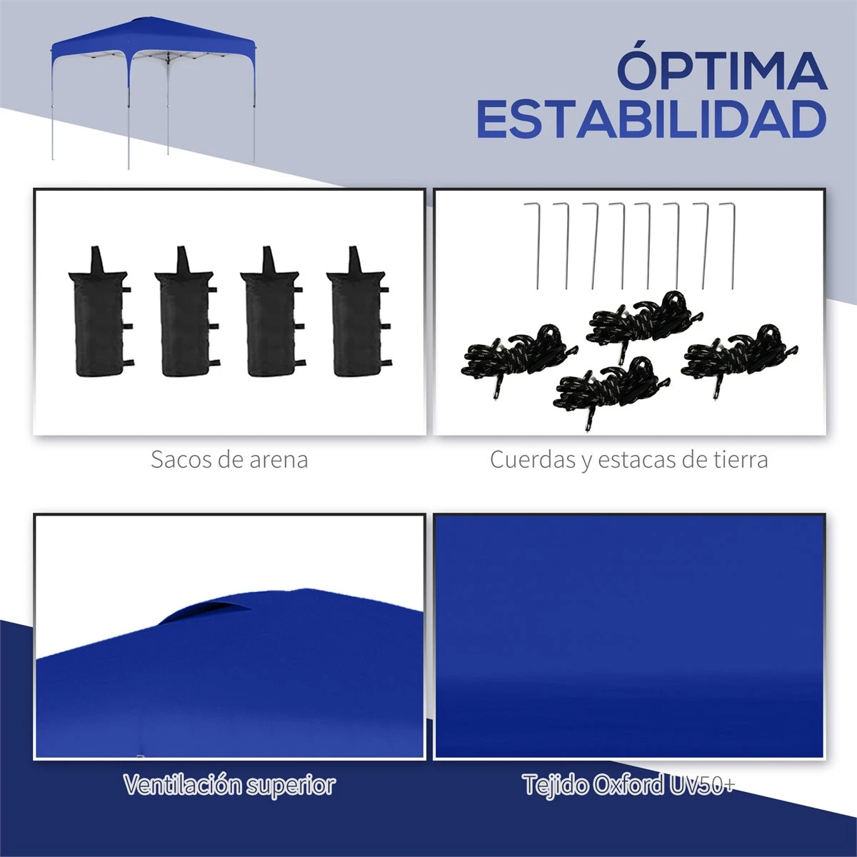 Outsunny Cenador Plegable 2,5x2,5x2,68 M Carpa De Jardín Protección UV 50+ Ajustable En Altura Con 4 Bolsas De Arena Y Bolsa De Transporte Para Camping Fiestas Patio Azul 9 Outsunny Cenador Plegable 2,5x2,5x2,68 M Carpa De Jardín Protección UV 50+ Ajustable En Altura Con 4 Bolsas De Arena Y Bolsa De Transporte Para Camping Fiestas Patio Azul - Imagen 7