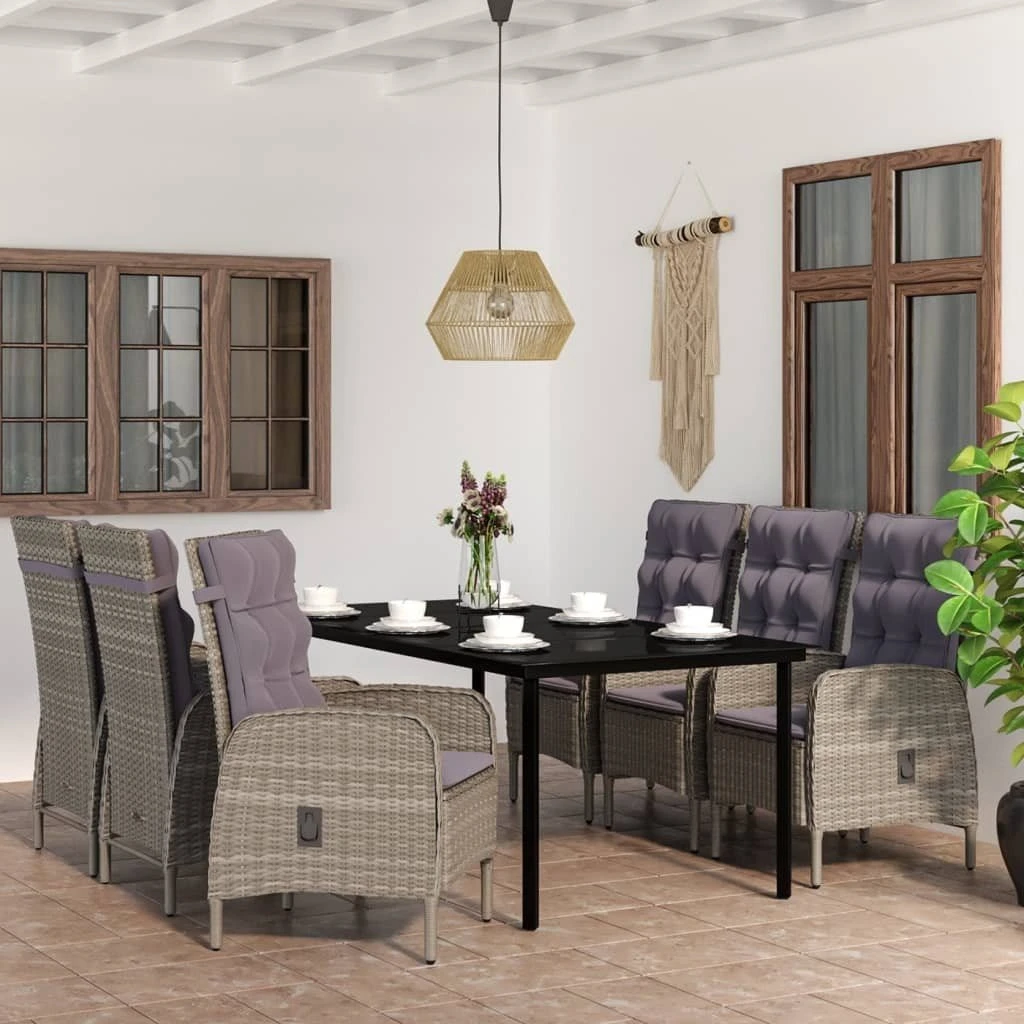 Juego De Comedor De Jardín 7 Piezas Con Cojines Gris Y Negro VidaXL 3 Juego De Comedor De Jardín 7 Piezas Con Cojines Gris Y Negro VidaXL