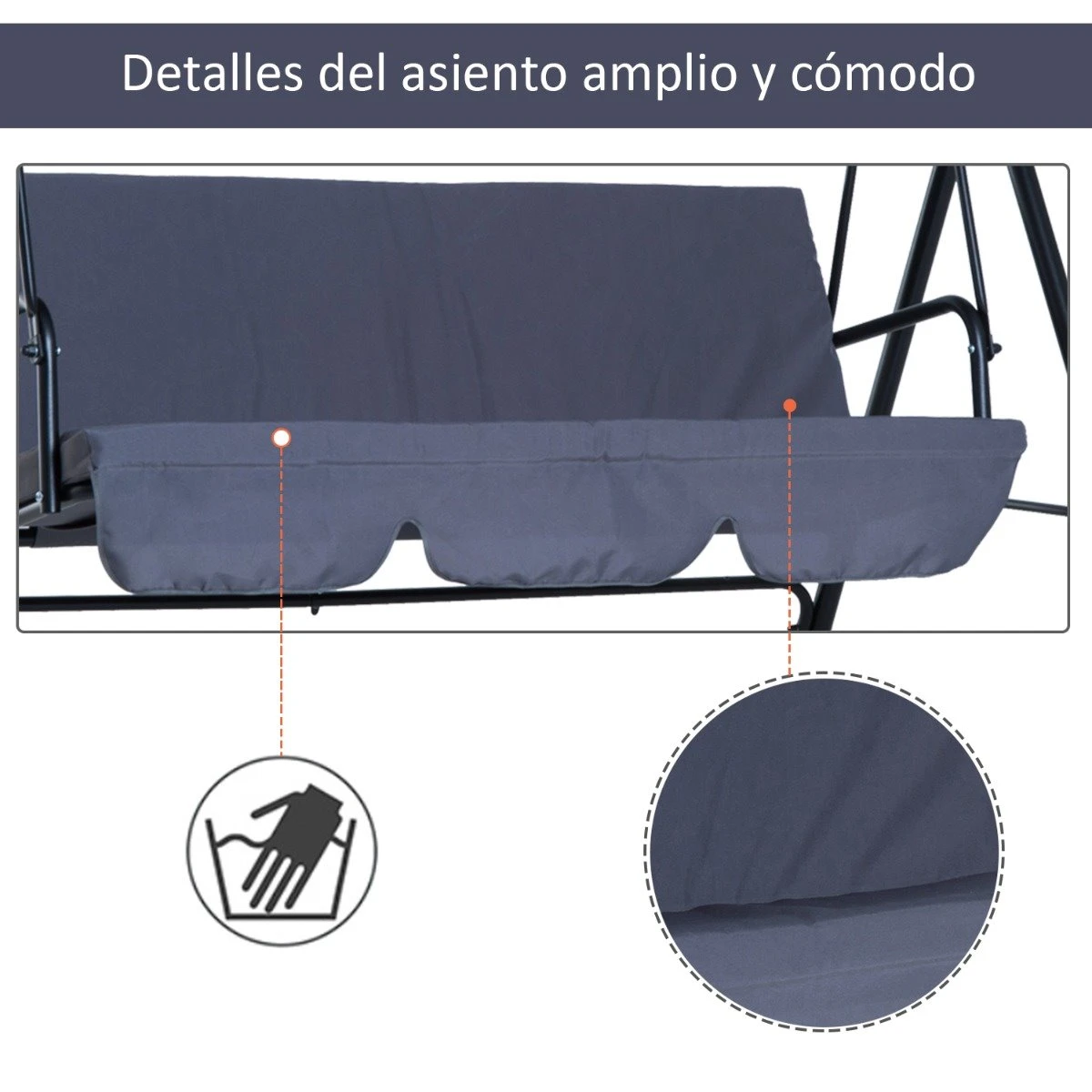 Outsunny Columpio De Jardín De 3 Plazas Silla Balancín Con Parasol Techo Ajustable En Ángulo Para Terraza Balcón Carga Máx. 200 Kg Acero 172x110x153 Cm Negro 8 Outsunny Columpio De Jardín De 3 Plazas Silla Balancín Con Parasol Techo Ajustable En Ángulo Para Terraza Balcón Carga Máx. 200 Kg Acero 172x110x153 Cm Negro - Imagen 6