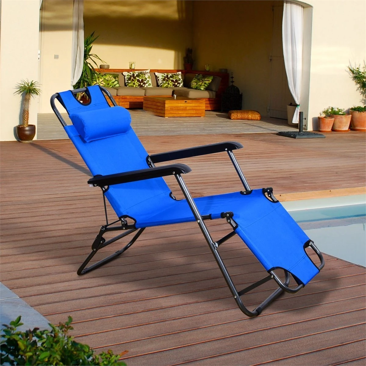 Outsunny Tumbona Reclinable Y Plegable Con Respaldo Ajustable Reposabrazos Almohada Y Reposapiés Para Jardín Terraza Carga 136 Kg 153x60x29 Cm Azul 4 Outsunny Tumbona Reclinable Y Plegable Con Respaldo Ajustable Reposabrazos Almohada Y Reposapiés Para Jardín Terraza Carga 136 Kg 153x60x29 Cm Azul - Imagen 2