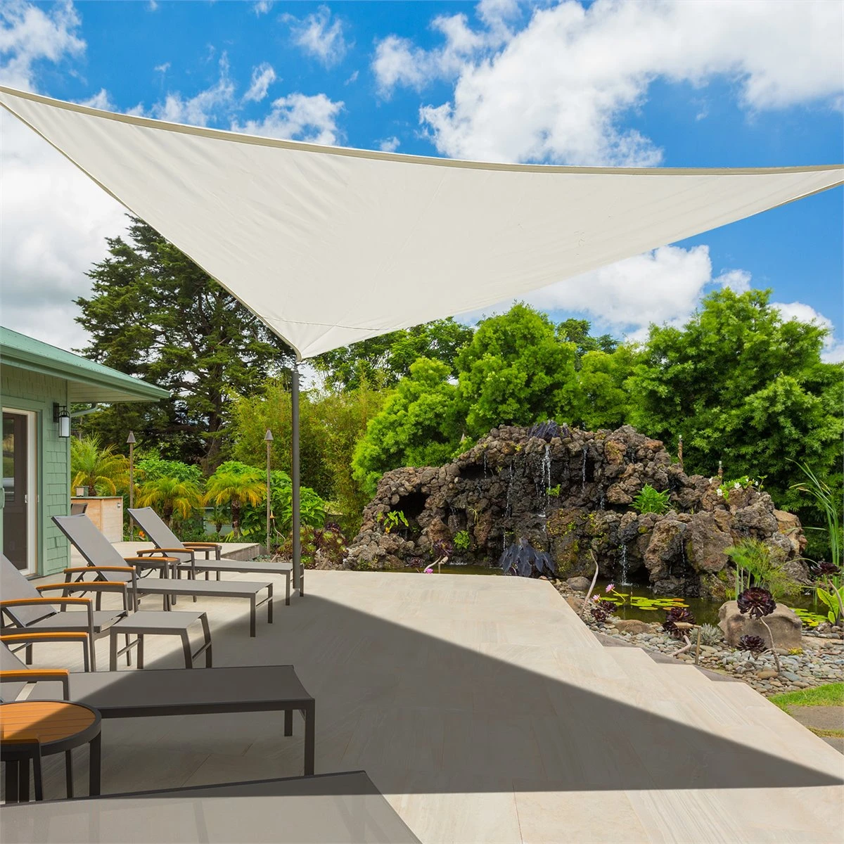 Outsunny Toldo Vela Color Crema Sombrilla Parasol Triangulo Tela De Poliéster Jardin Playa Camping Sombra (varios Colores Y Medidas), Medida 5x5x5 Metros, Color Crema 3 Outsunny Toldo Vela Color Crema Sombrilla Parasol Triangulo Tela De Poliéster Jardin Playa Camping Sombra (varios Colores Y Medidas), Medida 5x5x5 Metros, Color Crema - Imagen 2