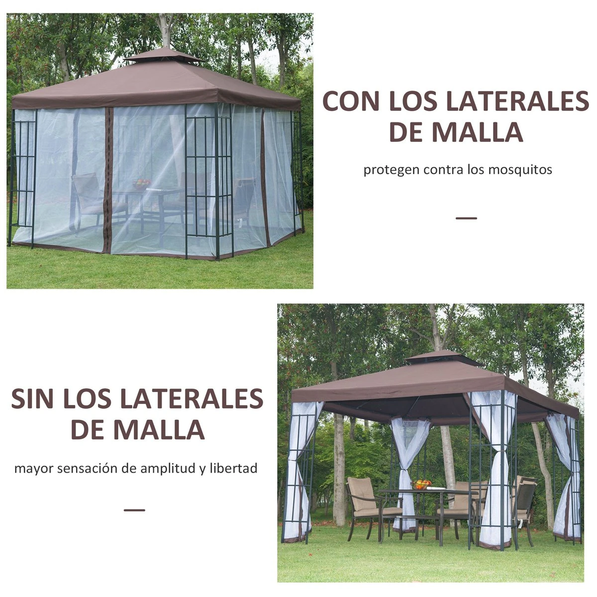 Outsunny Cenador De Jardín 3x3 M Pabellón Para Exterior Con Doble Techo De Ventilación 4 Mosquiteras Extraíbles Y Marco De Acero Protección Solar Para Fiestas Eventos Café 7 Outsunny Cenador De Jardín 3x3 M Pabellón Para Exterior Con Doble Techo De Ventilación 4 Mosquiteras Extraíbles Y Marco De Acero Protección Solar Para Fiestas Eventos Café - Imagen 5