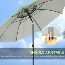 Outsunny Sombrilla De Playa Ø185x205 Cm Parasol Para Terraza Con Techo Doble Ángulo Ajustable Protección UV30+ 8 Varillas De Acero Y Bolsa De Transporte Verde -OUTSUNNY TIENDA 1389c54ca19430722bd2f0eb0f4dd48b862ddfd6 2d2205d9c8864abc8d1793436d73bc74