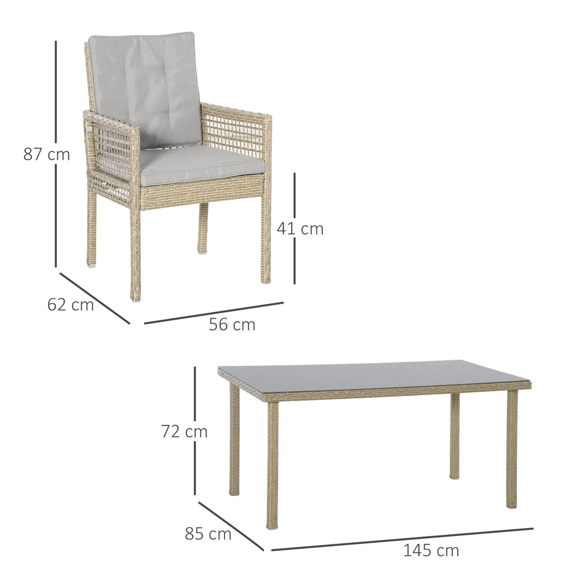 Outsunny Conjunto De Muebles De Comedor Para Jardín 7 Piezas 1 Mesa De Vidrio Y 6 Sillas De Ratán Con Respaldo Transpirable Y Cojines Acolchados Para Terraza Exterior Gris Y Natural 5 Outsunny Conjunto De Muebles De Comedor Para Jardín 7 Piezas 1 Mesa De Vidrio Y 6 Sillas De Ratán Con Respaldo Transpirable Y Cojines Acolchados Para Terraza Exterior Gris Y Natural - Imagen 3