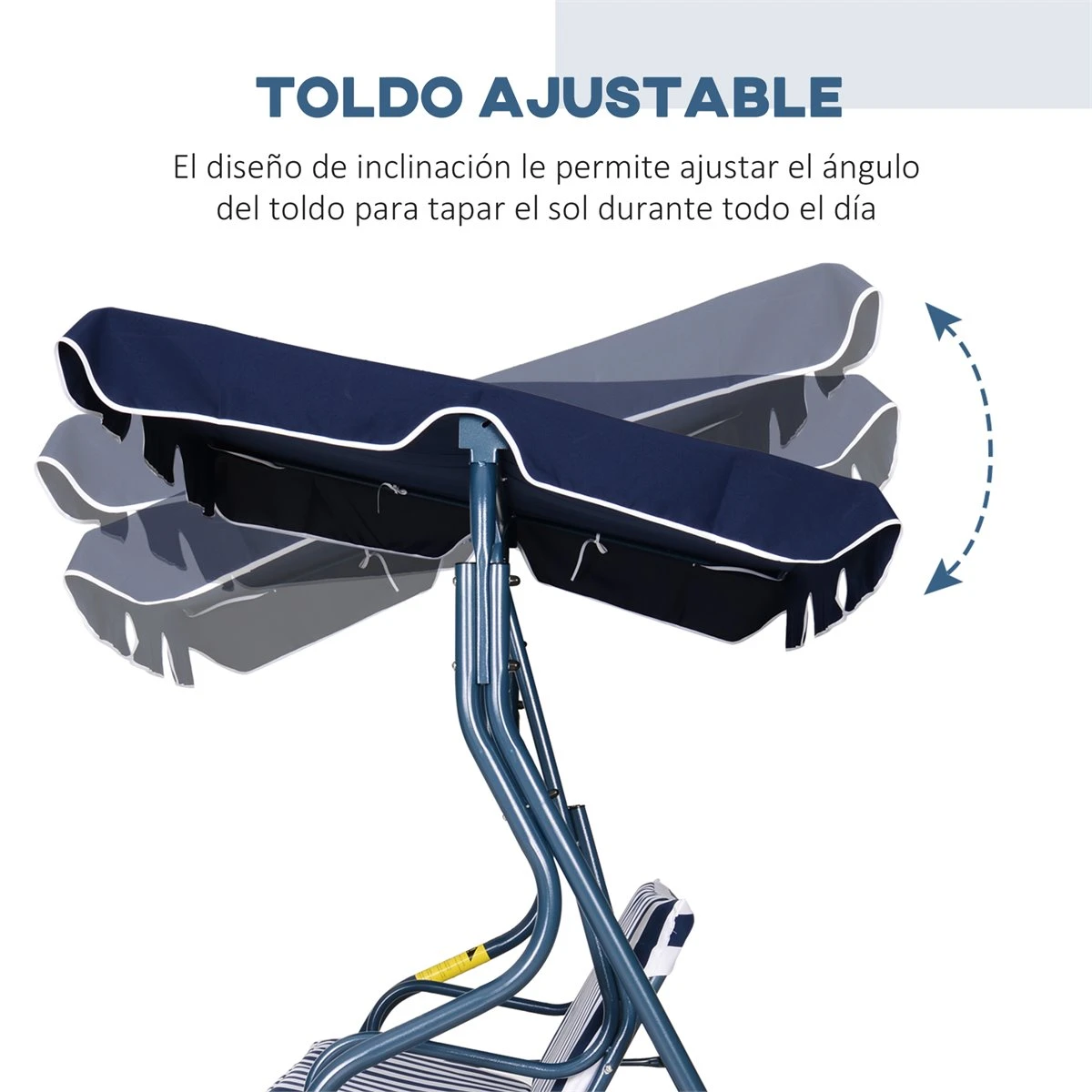 Outsunny Columpio Balancín De Jardín Exterior 3 Plazas De Metal Con Cojín Y Techo Ajustable Para Balcón Terraza Carga 200 Kg 170x110x153 Cm Raya Azul 6 Outsunny Columpio Balancín De Jardín Exterior 3 Plazas De Metal Con Cojín Y Techo Ajustable Para Balcón Terraza Carga 200 Kg 170x110x153 Cm Raya Azul - Imagen 4