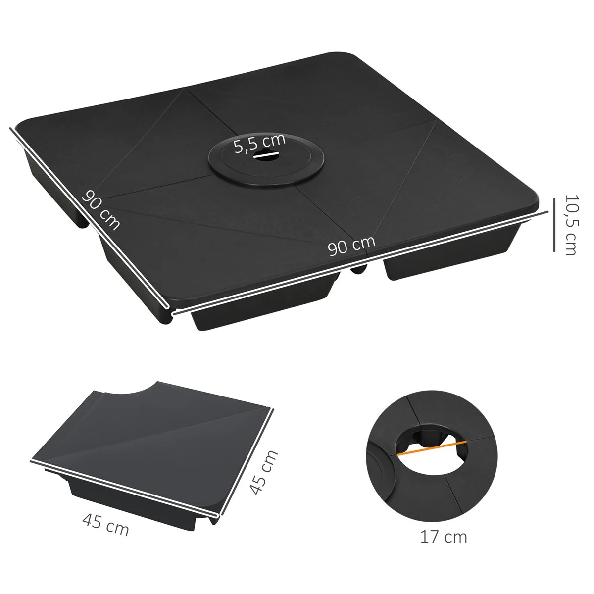 Outsunny Pesos Para Base De Sombrilla En Voladizo De 4 Piezas Rellenable De Arena 120 Kg O Agua 160 Kg Para Sombrilla De Plátano Base Cruzada 90x90x10,5 Cm Negro 5 Outsunny Pesos Para Base De Sombrilla En Voladizo De 4 Piezas Rellenable De Arena 120 Kg O Agua 160 Kg Para Sombrilla De Plátano Base Cruzada 90x90x10,5 Cm Negro - Imagen 3