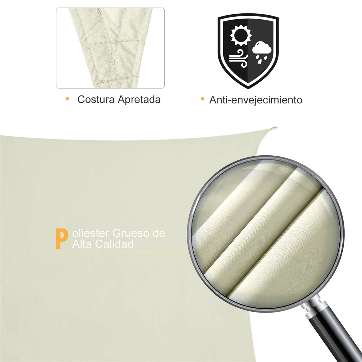 Outsunny Toldo Vela Color Crema Sombrilla Parasol Triangulo Tela De Poliéster Jardin Playa Camping Sombra (varios Colores Y Medidas), Medida 6x6x6 Metros, Color Crema 7 Outsunny Toldo Vela Color Crema Sombrilla Parasol Triangulo Tela De Poliéster Jardin Playa Camping Sombra (varios Colores Y Medidas), Medida 6x6x6 Metros, Color Crema - Imagen 5