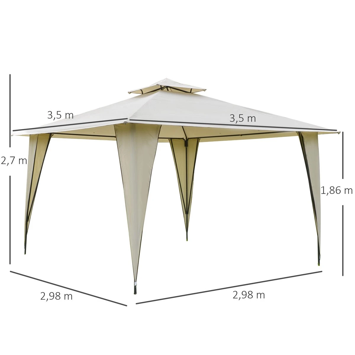 Outsunny Cenador De Jardín 3,45x3,45 M Carpa Con Doble Techo Y 8 Orificios De Drenaje Marco Metálico Para Celebraciones Fiestas Bodas Exteriores Beige 5 Outsunny Cenador De Jardín 3,45x3,45 M Carpa Con Doble Techo Y 8 Orificios De Drenaje Marco Metálico Para Celebraciones Fiestas Bodas Exteriores Beige - Imagen 3