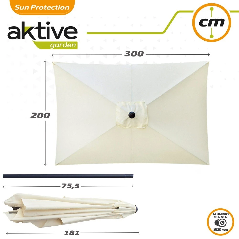 Sombrilla Para Jardín Rectangular 300x200 Cm C/protección UV50 Aktive 6 Sombrilla Para Jardín Rectangular 300x200 Cm C/protección UV50 Aktive - Imagen 4
