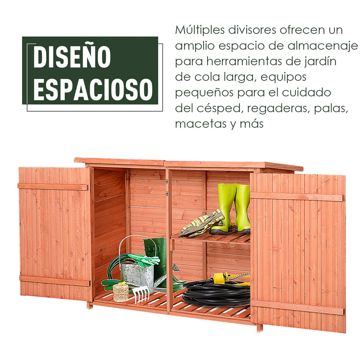 Outsunny Armario De Jardín De Madera 128x49x91 Cm Cobertizo Para Almacenaje De Herramientas Con Techo Asfáltico 2 Niveles Y 2 Puertas Con Cerraduras Para Exterior Terraza Natural 6 Outsunny Armario De Jardín De Madera 128x49x91 Cm Cobertizo Para Almacenaje De Herramientas Con Techo Asfáltico 2 Niveles Y 2 Puertas Con Cerraduras Para Exterior Terraza Natural - Imagen 4