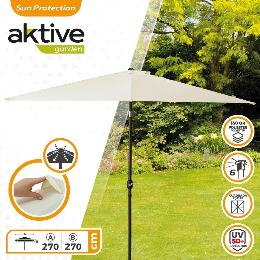 Sombrilla Para Jardín Cuadrada 270x270 Cm Inclinable Aktive 4 Sombrilla Para Jardín Cuadrada 270x270 Cm Inclinable Aktive - Imagen 2