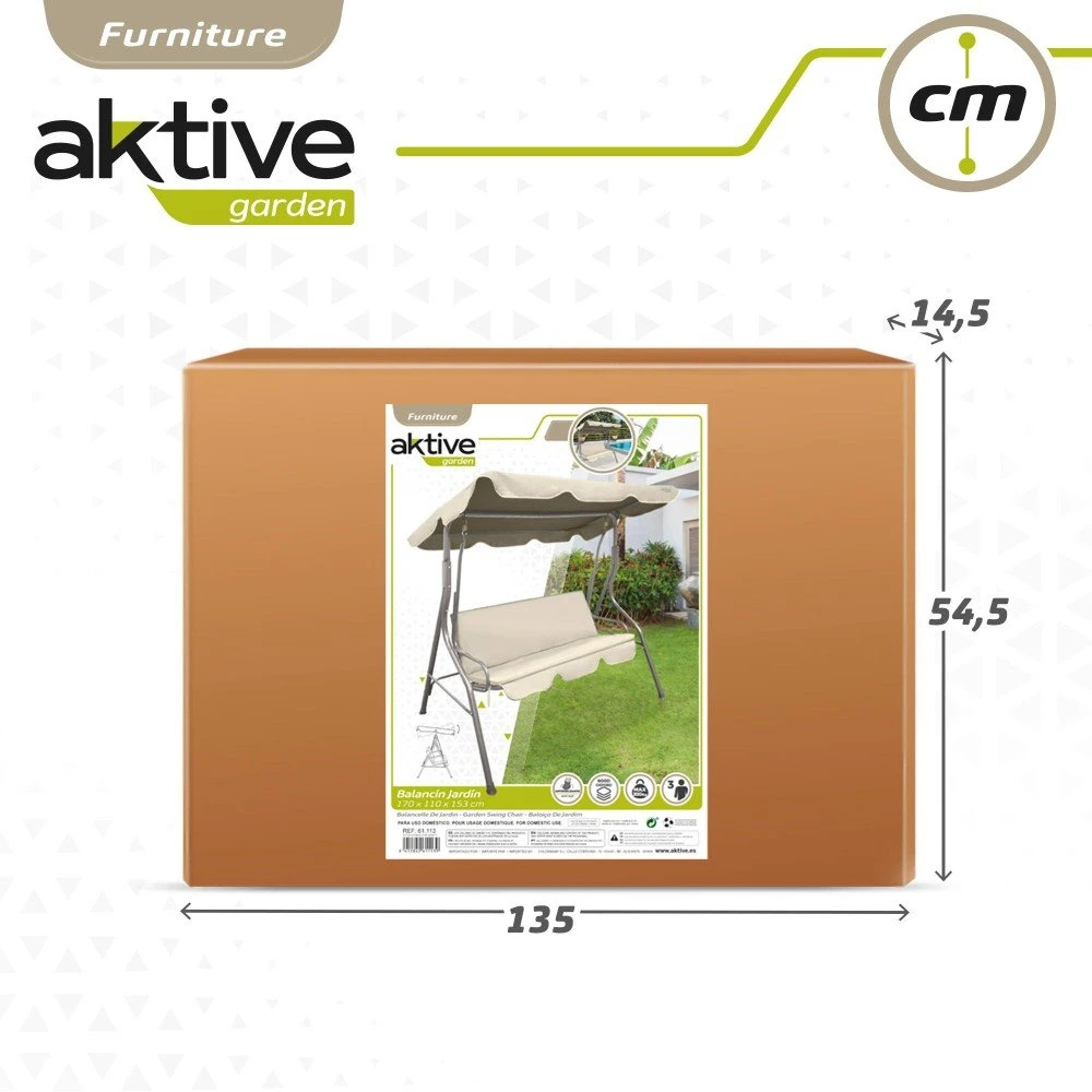 Balancín Para Jardín Marfil C/toldo Inclinable 3 Plazas Aktive 10 Balancín Para Jardín Marfil C/toldo Inclinable 3 Plazas Aktive - Imagen 8