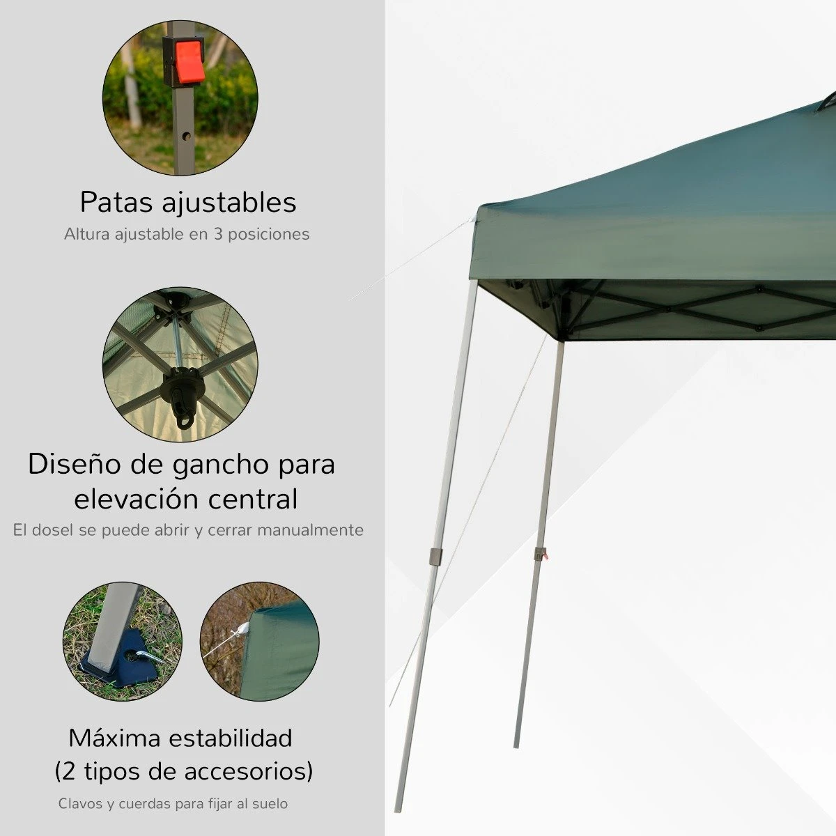 Outsunny Cenador Plegable 3x3m Portátil De Jardín Con Bolsa De Transporte Con Ruedas Acero Para Exterior Fiestas Camping Verde 9 Outsunny Cenador Plegable 3x3m Portátil De Jardín Con Bolsa De Transporte Con Ruedas Acero Para Exterior Fiestas Camping Verde - Imagen 7
