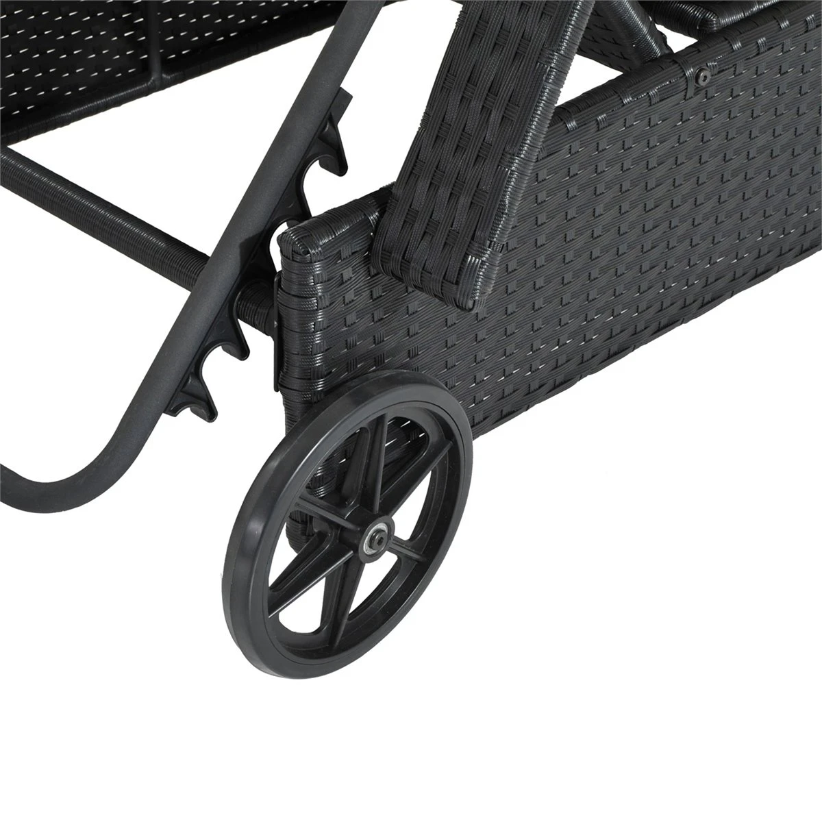 Outsunny Conjunto De 2 Tumbonas De Ratán De Jardín Chaise Longue Con Respaldo Ajustable En 5 Posiciones Cojines Acolchados Reposacabezas Y 2 Ruedas 200x73x72-103 Cm Negro 10 Outsunny Conjunto De 2 Tumbonas De Ratán De Jardín Chaise Longue Con Respaldo Ajustable En 5 Posiciones Cojines Acolchados Reposacabezas Y 2 Ruedas 200x73x72-103 Cm Negro - Imagen 8