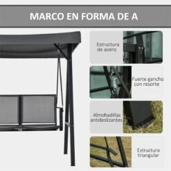 Outsunny Columpio Balancín De Jardín De 2 Plazas Con Techo Ajustable Respaldo Transpirable Y Marco De Acero Para Balcón Terraza Exterior Carga Máx. 220 Kg 150x110x170 Cm Gris 15 Outsunny Columpio Balancín De Jardín De 2 Plazas Con Techo Ajustable Respaldo Transpirable Y Marco De Acero Para Balcón Terraza Exterior Carga Máx. 220 Kg 150x110x170 Cm Gris -OUTSUNNY TIENDA 19e63779fa04b188750a7c0cba1662172c5a0ef0 83e5c0201c7c41d0bd7ad8f33b998f1c