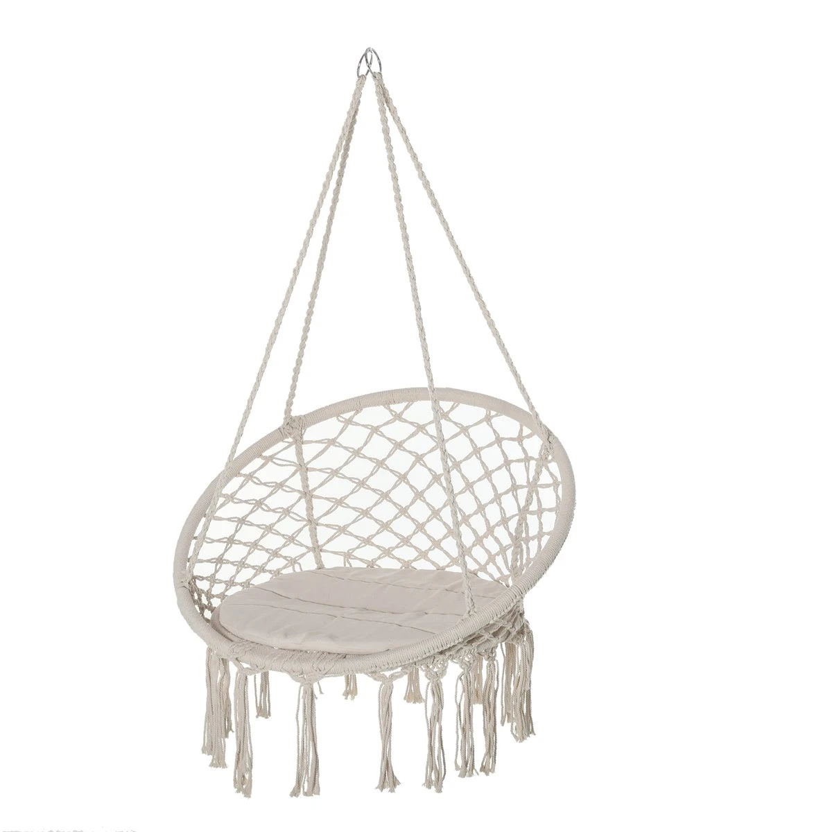 Outsunny Silla Colgante Redondo De Ø60 Cm Silla Hamaca Columpio Con Cojín Y Cuerda De Algodón Para Interior Y Exterior 80x80x42 Cm Beige 3 Outsunny Silla Colgante Redondo De Ø60 Cm Silla Hamaca Columpio Con Cojín Y Cuerda De Algodón Para Interior Y Exterior 80x80x42 Cm Beige