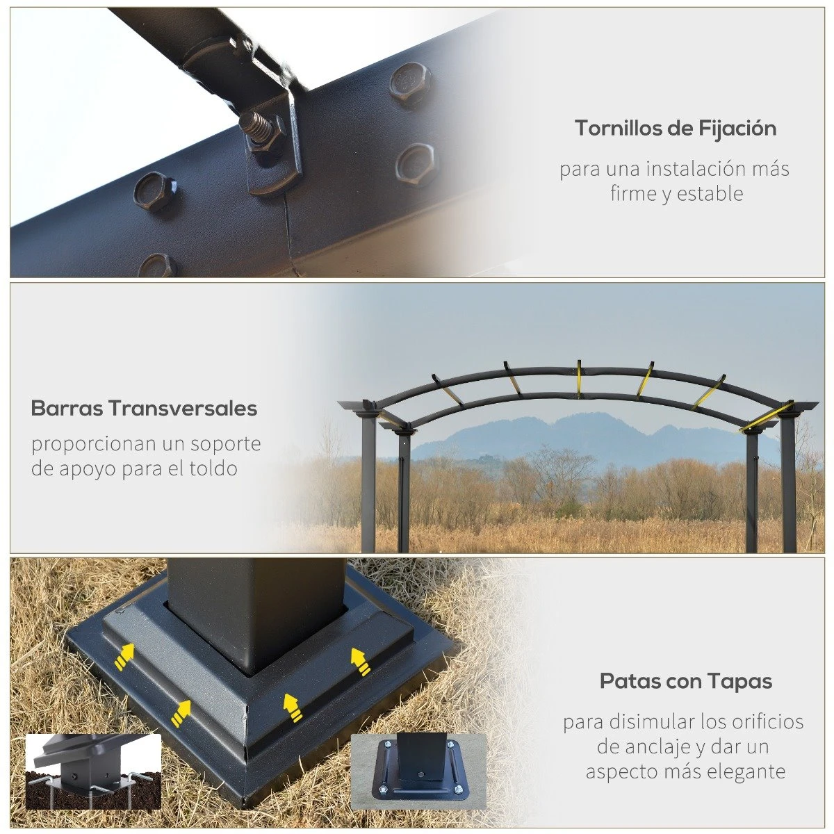Outsunny Pérgola 3x2,5 M Cenador Con Techo Retráctil Para Jardín Patio Terraza Tela Poliéster Atornillados Resistente Protección De Rayos UV Beige 8 Outsunny Pérgola 3x2,5 M Cenador Con Techo Retráctil Para Jardín Patio Terraza Tela Poliéster Atornillados Resistente Protección De Rayos UV Beige - Imagen 6