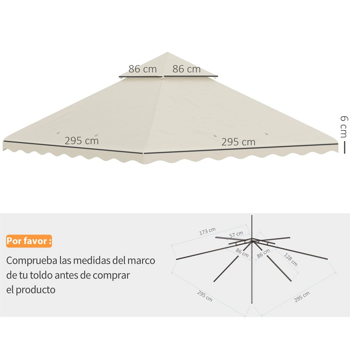 Outsunny Techo De Repuesto Para Cenador 3x3 M Cubierta De Repuesto Con Techo Doble Y 10 Orificios De Drenaje Tela Poliéster Para Carpa Pabellón Gazebo Crema 5 Outsunny Techo De Repuesto Para Cenador 3x3 M Cubierta De Repuesto Con Techo Doble Y 10 Orificios De Drenaje Tela Poliéster Para Carpa Pabellón Gazebo Crema - Imagen 3