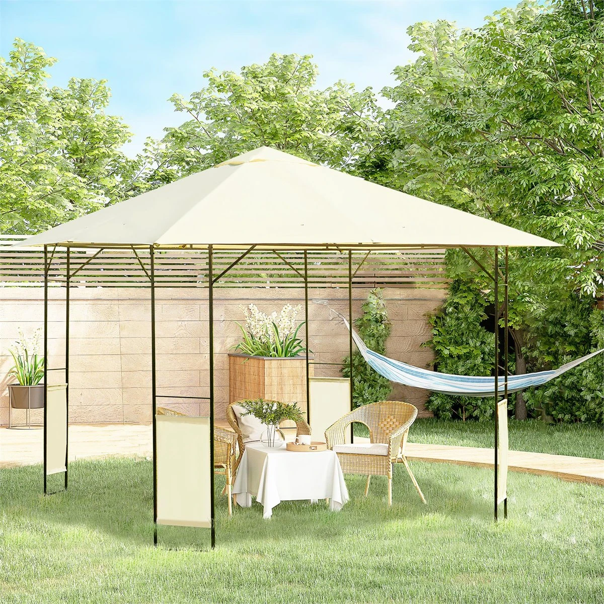 Outsunny Carpa 3x3x2.6m Cenador Jardin Marco De Acero Y 4 Paraviento Lateral Color Crema 4 Outsunny Carpa 3x3x2.6m Cenador Jardin Marco De Acero Y 4 Paraviento Lateral Color Crema - Imagen 2