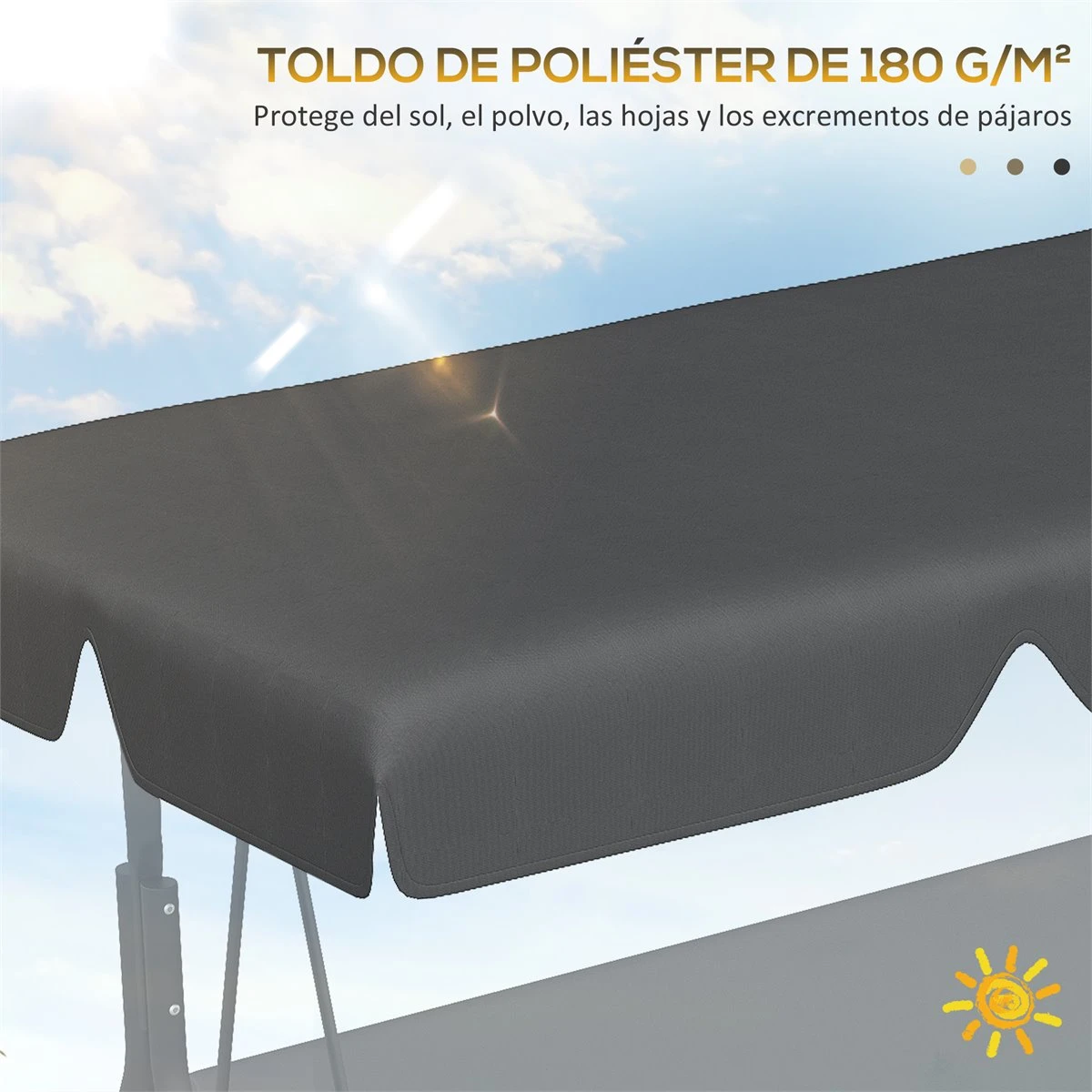 Outsunny Toldo De Repuesto Para Columpio De 3 Plazas Techo Universal Para Balancín De Jardín Tela De Poliéster Protección Solar 156x117x15 Cm Gris 6 Outsunny Toldo De Repuesto Para Columpio De 3 Plazas Techo Universal Para Balancín De Jardín Tela De Poliéster Protección Solar 156x117x15 Cm Gris - Imagen 4