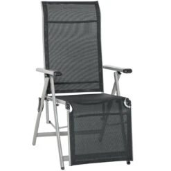 Outsunny Tumbona Plegable De Jardín Sillón Ajustable En 10 Posiciones Con Respaldo Alto Y Reposapiés Transpirable Carga Máx. 120 Kg 78x58x110 Cm Negro