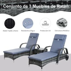 Outsunny Set De 2 Tumbonas Chaise Longue + 1 Mesa De Ratan Para Jardín O Terraza Sillas Con Cojín Y Respaldo Ajustable A 5 Niveles (Gris) 20 Outsunny Set De 2 Tumbonas Chaise Longue + 1 Mesa De Ratan Para Jardín O Terraza Sillas Con Cojín Y Respaldo Ajustable A 5 Niveles (Gris) -OUTSUNNY TIENDA 21de3eef44a2ba0f750b120db2dbc1dc5e609795 30515dd47d424b7d9f8608823cff5696