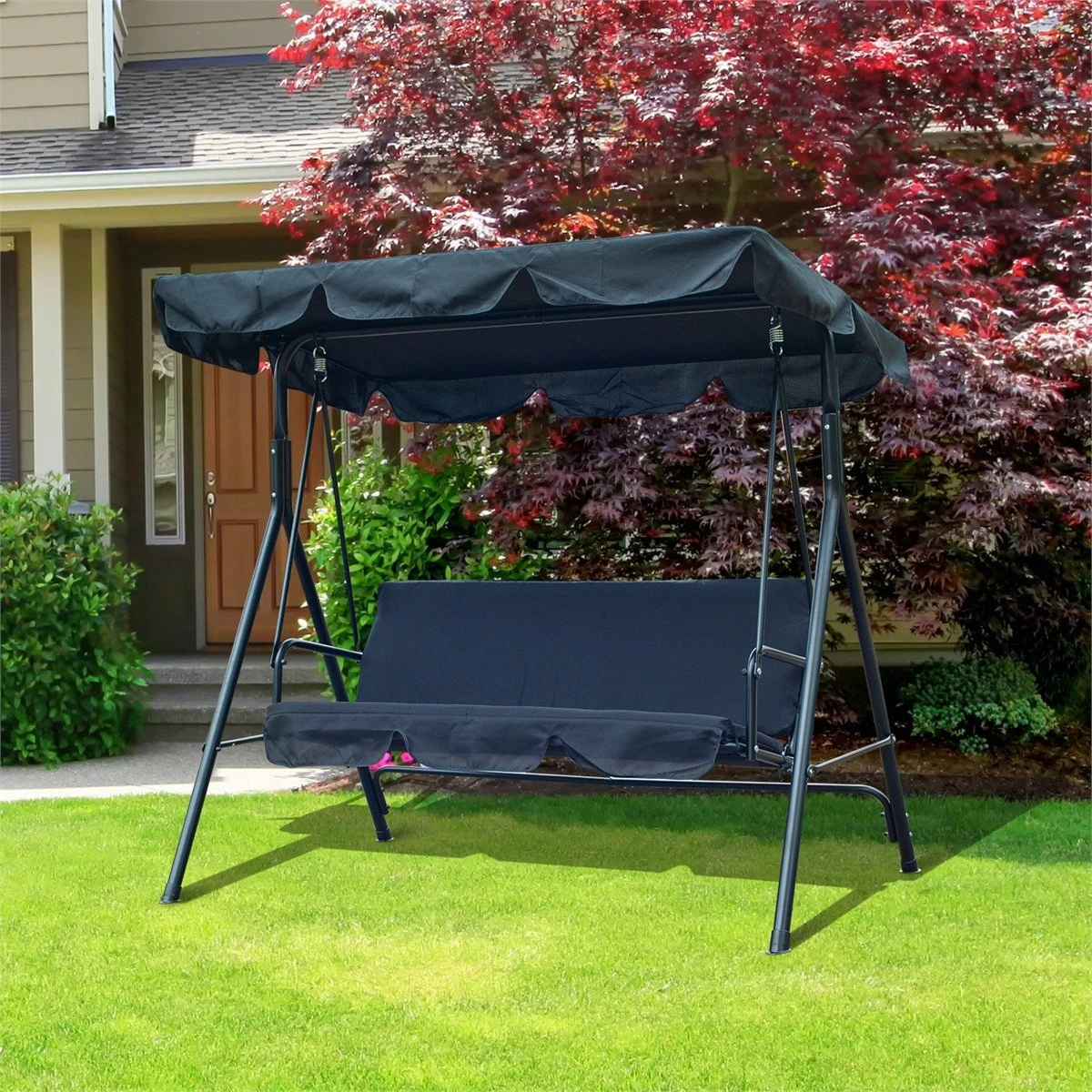 Outsunny Columpio De Jardín De 3 Plazas Silla Balancín Con Parasol Techo Ajustable En Ángulo Para Terraza Balcón Carga Máx. 200 Kg Acero 172x110x153 Cm Negro 4 Outsunny Columpio De Jardín De 3 Plazas Silla Balancín Con Parasol Techo Ajustable En Ángulo Para Terraza Balcón Carga Máx. 200 Kg Acero 172x110x153 Cm Negro - Imagen 2